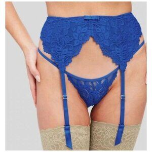 NEW Frederick's of Hollywood Jessica Lace Garter Belt S/M Blue Lingerie NWT